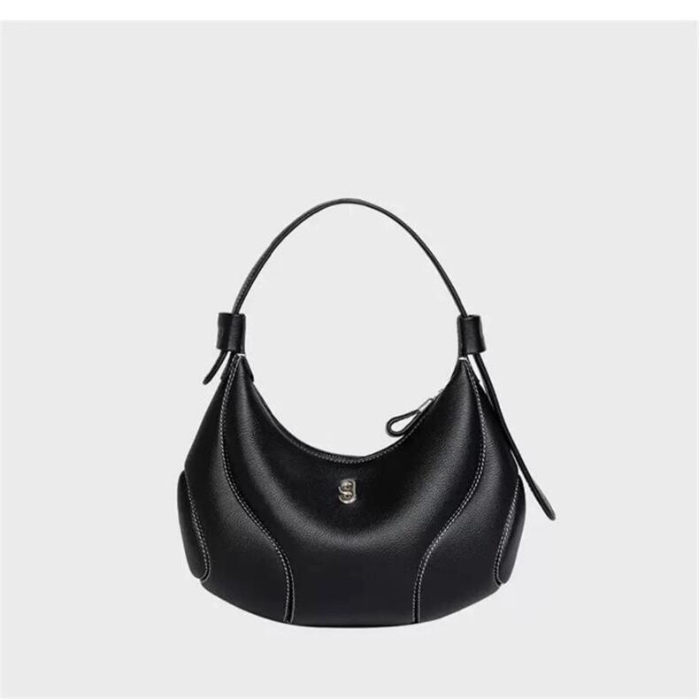 Women's Genuine Leather Crescent Crossbody Bag - Underarm Shoulder Bag with Multiple Compartments