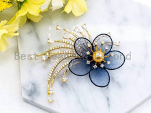 Load image into Gallery viewer, CZ Micro Pave Blue Silk Flower Brooch, p39