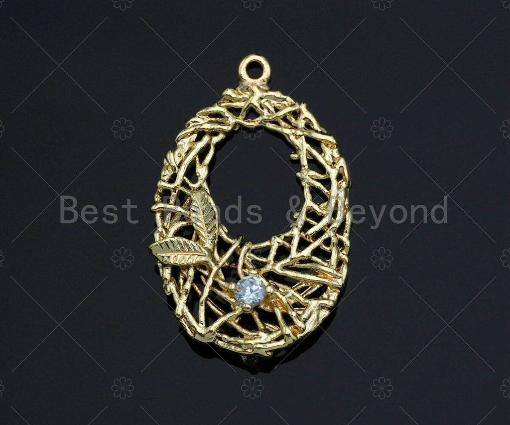 Filigree Gold Lacy Charm with CZ, Dianmond/Teardrop/Oval Shape Brushed Gold Twisted Wire Pendants for Earrings necklace making, sku#CP10