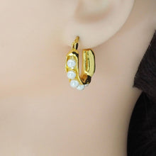 Load image into Gallery viewer, Gold Silver White Pearl Oval Hoop Earrings, Sku#A130