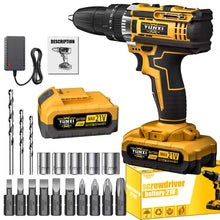 Load image into Gallery viewer, 21V Cordless Brushless Impact Wrench Drill Kit – Lithium Drill + Battery x1, 4000mAh Battery, Toolbox &amp; Accessories