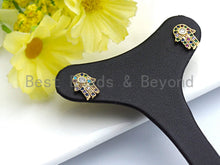 Load image into Gallery viewer, Clorful CZ Cute Hamsa Hand Stud Earring, Sku#J83