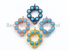 Load image into Gallery viewer, CZ Micro Pave Turquoise Flower Connector Charm, Blue Topaz CZ Pave in Gold,Rose Gold,Black, Charm Findings, 8x12mm, sku#M99