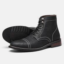 Load image into Gallery viewer, Men's Vintage Casual Leather Boots – Mid-Calf Wedge Heel, Rubber Sole, Stitched Paneling