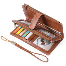 Load image into Gallery viewer, Women's Vintage Tri-Fold Wallet with RFID Protection - Oil Wax Leather Long Purse