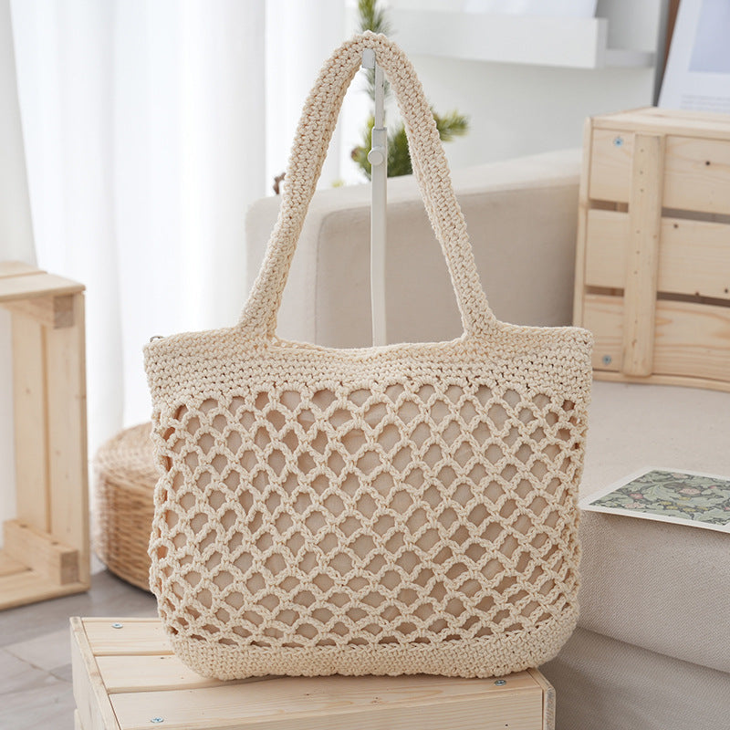 Handwoven Straw Tote Bag | Cotton Rope Beach Bag for Women | Lightweight Summer Tote