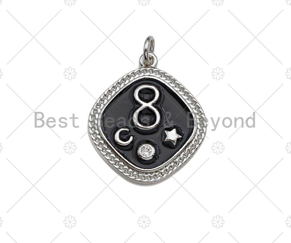 Colorful Enamel Pave Infinity Moon Star On Rhombus Pendant, Gold Enamel Rhombus Pendant, Pave Enamel Jewelry Findings,20x23mm,Sku#L440