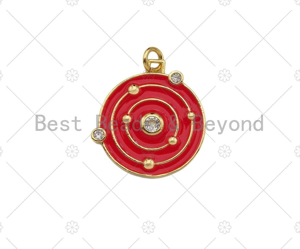 Colorful Enamel Pave Target On Round Coin Pendant, Gold Enamel Target Pendant, Pave Enamel Jewelry Findings,22x22mm,Sku#L444
