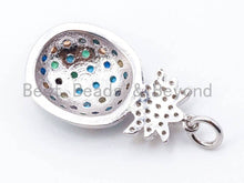 Load image into Gallery viewer, CZ Micro Pave Mixed Color Pineapple Pendant, Colored CZ Pave in Gold/Silver/Rose Gold/Black Finish Charm, 24x13mm, SKU#F177