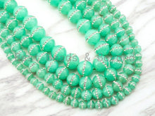 Load image into Gallery viewer, 6mm/8mm/10mm/12mm Chrysoprase Jade inlaid with rhinestone,Green Color Beads, Smooth Jade Round Beads, SKU#X1C