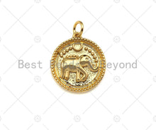 Load image into Gallery viewer, Dainty Gold Embossmen Elephant On Round Coin Shape Charms, Dainty Charms, Gold Elephant Pendant, Necklace Charms, 17x19mm, Sku#F1325