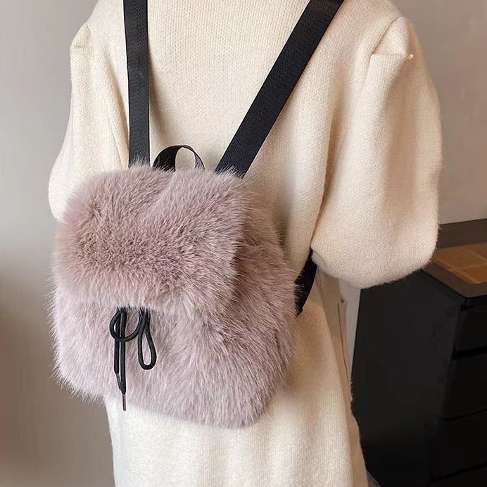Plush Drawstring Flap Backpack