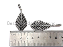 Load image into Gallery viewer, CZ Micro Pave Leaf Pendant, Antique Silver Tone, Clear Cubic Zirconia Big Pave Leaf Charm Pendant, 22x44mm,sku#F1010C