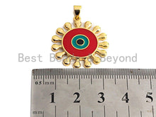 Load image into Gallery viewer, Enamel Colorful Sunflower Evil Eye Round Pendant,CZ Micro Pave Oil Drop pendant,Enamel pendant,Enamel Jewelry,26x27mm,sku#F974