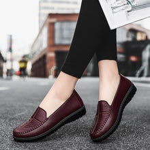 Load image into Gallery viewer, Women's Slip-On Leather Flats - Comfortable Round Toe Wedge Heel Casual Shoes