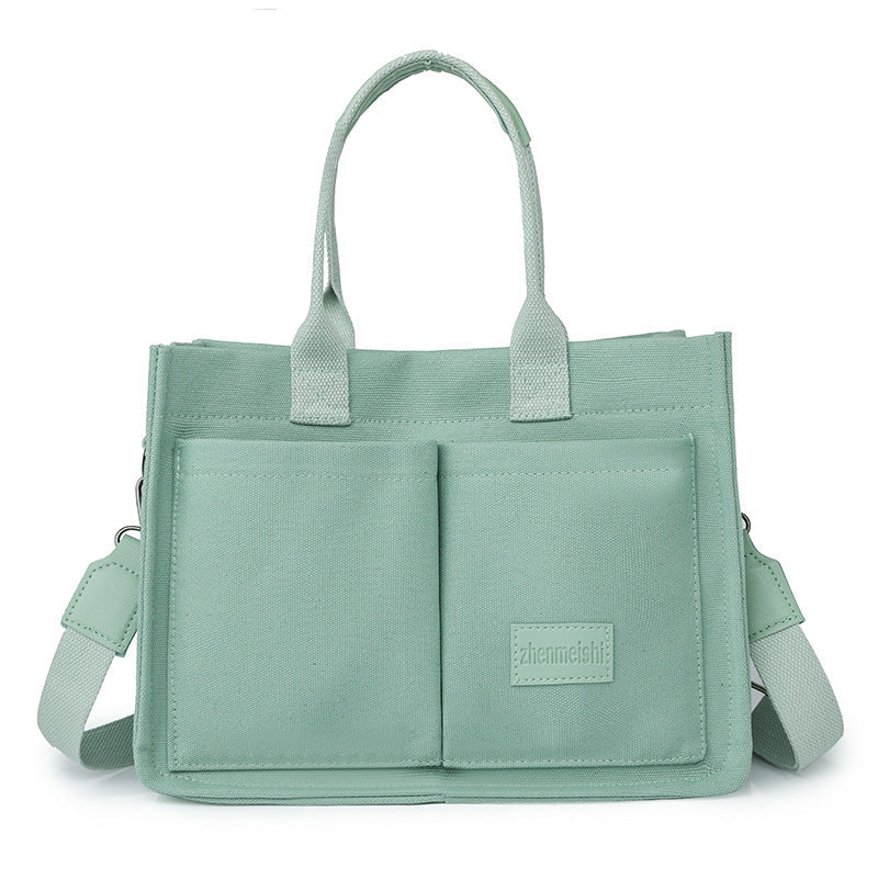 Women's Canvas Tote Bag Large Capacity Multi Pocket Shoulder Crossbody Messenger Bag