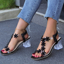 Load image into Gallery viewer, Women's Floral Sandals | Transparent Square Heel Open-Toe Summer Heels