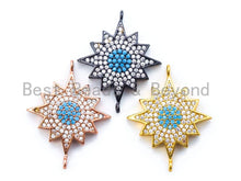 Load image into Gallery viewer, CZ Micro Pave Polar Star/North Star Turquoise Eye Connector, Gold/Rose Gold/Gunmental Tone, 22x27mm,1pc, sku#M173