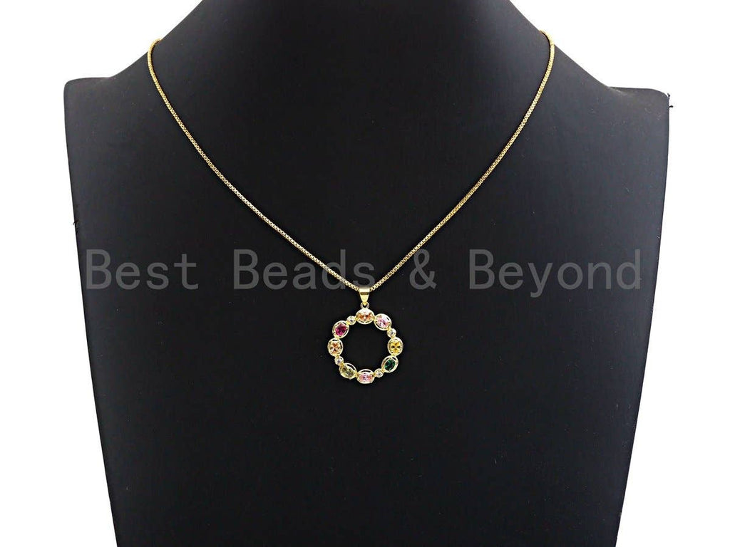 CZ Colorful Micro Pave Hollow out Round with Baguette CZ Pendant, Ring Shaped Pave Pendant, Gold plated, 24x27mm, Sku#F953