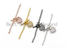 Load image into Gallery viewer, 1set, CZ Micro Pave Heart Shaped Toggle Clasp, CZ Pave Gold,Silver,Black,Rose Gold Toggle Clasp for Jewelry Making, 13mm, sku#AA2