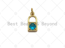 Load image into Gallery viewer, 18k Shiny Gold Colorful Gem Pave PadLock Pendant, Gold Red Green Blue Pink Purple Lock Pave Pendant, 7x16mm, Sku#LK26