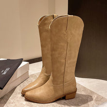 Load image into Gallery viewer, Women's Retro Western Cowboy Boots - Chunky Heel Pointed Toe Mid-Calf Boots with Side Zipper