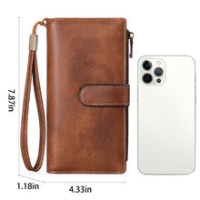 Load image into Gallery viewer, Women's Vintage Tri-Fold Wallet with RFID Protection - Oil Wax Leather Long Purse