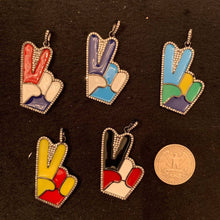 Load image into Gallery viewer, CZ Micro Pave Victory Hand Sign Enamel Pendant, Peace Sign Enamel, Hand Gesture, Peace Sign Fingers, 42x28mm, sku#F700V