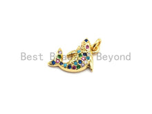 Load image into Gallery viewer, CZ Colorful Micro Pave Shark Pendant, Shark  Shaped Pave Pendant, Gold plated, 10x15mm, Sku#F728