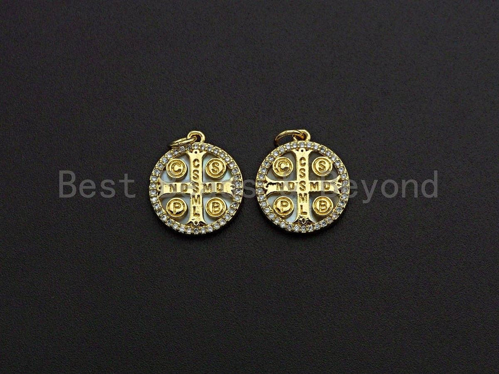 18K Gold CZ Micro Pave Saint Bendict Benito Pendant Charm, z851