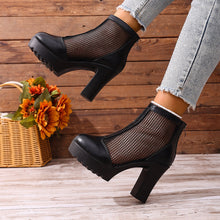 Load image into Gallery viewer, Women's Mesh Chunky Heel Ankle Boots – Back Zip High Heel Fashion Boots