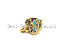 Load image into Gallery viewer, CZ Colorful Micro Pave Heart Pendant, Heart Shaped Pave Pendant, Gold plated, 9x10mm, Sku#F720