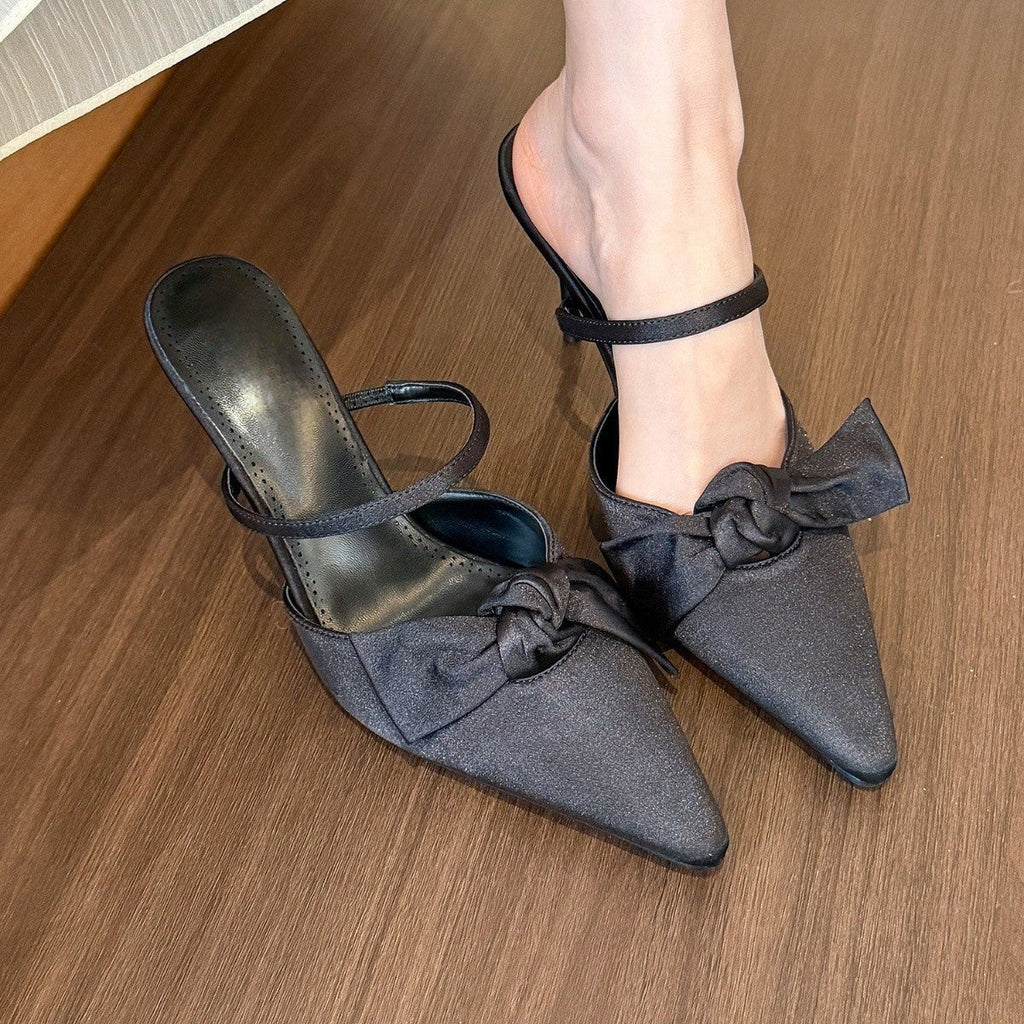 Satin Bow-Tie Pointed Toe Stiletto Heels for Women - Elegant Party Shoes