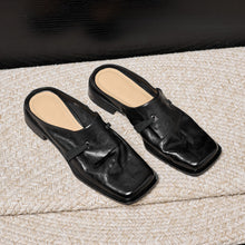 Load image into Gallery viewer, Women's Square Toe Leather Mule Slides | Full-Grain Calfskin Slip-On Low Heel