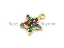 Load image into Gallery viewer, Multi-Color CZ Micro Pave Five Star Pendant, Star Shaped Pave Charm Pendant, Gold plated, 13x11mm, Sku#B109
