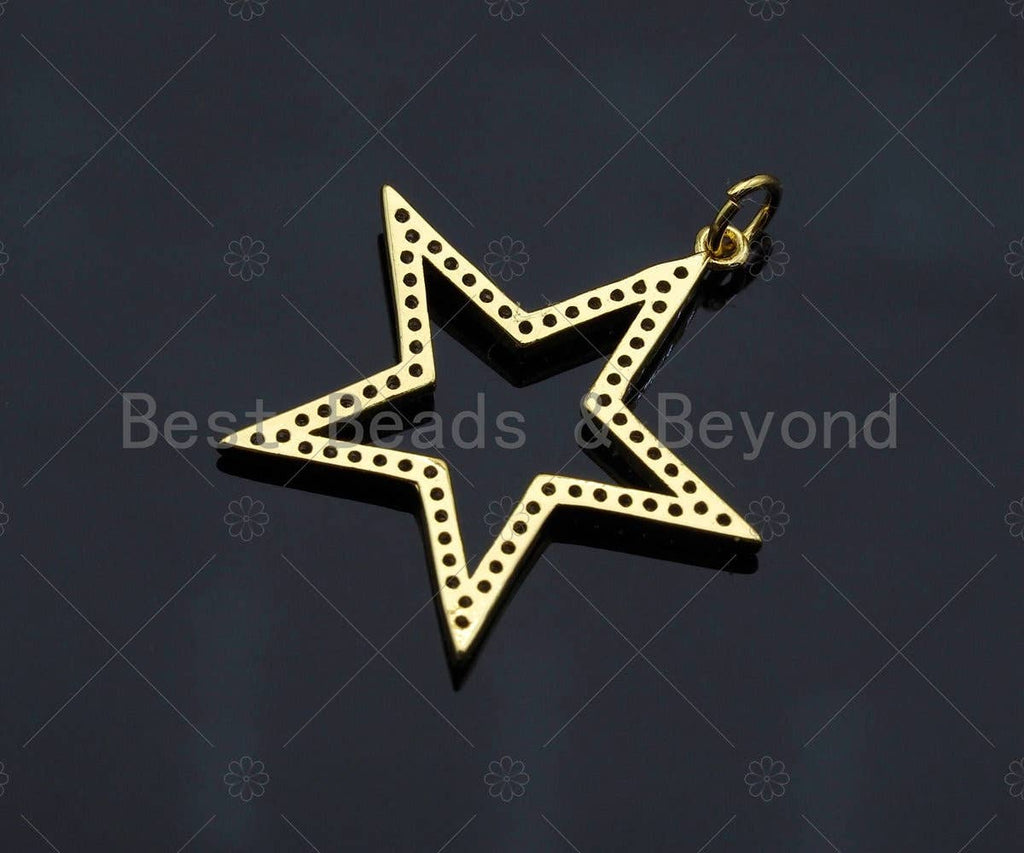 Gold Five Point Star Shape Pendant,  Frame Star Charm, Pave Star Pendant, Gold plated, 27mm, Sku#LK81