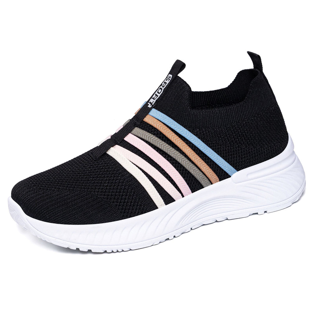 Women's Breathable Flyknit Slip-On Casual Shoes | Lightweight Mesh Striped Sneakers | Sarah Express