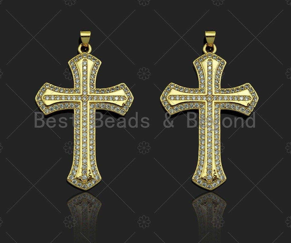 CZ Micro Pave Cross Shape Pendant/Charm,Cubic Zirconia Charm, Cross Necklace Bracelet Charm Pendant,31x48mm, Sku#LD24