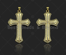 Load image into Gallery viewer, CZ Micro Pave Cross Shape Pendant/Charm,Cubic Zirconia Charm, Cross Necklace Bracelet Charm Pendant,31x48mm, Sku#LD24