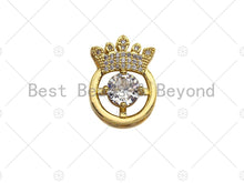 Load image into Gallery viewer, 18K Gold Micro CZ Pave with Big CZ Crown Pendant, Gold Crown Charm,  Crown Beads, Jewelry Findings, 14x20mm, sku#LK47