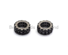 Load image into Gallery viewer, Micro Pave Black CZ Pave On Black Double Layers Big Large Hole Spacer Beads, Cubic Zirconia Black Color Spacer Beads, 7x3mm, SKU#C93