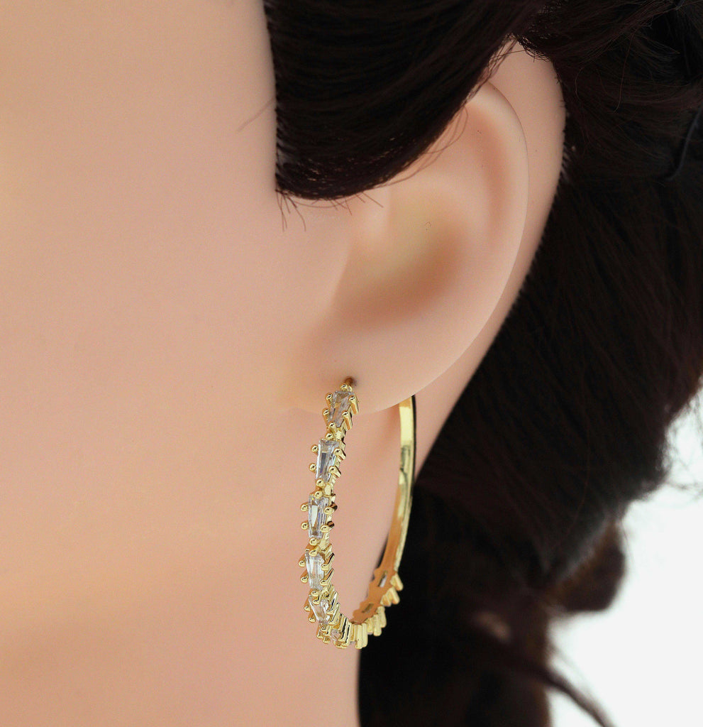Triangle CZ Gold Huggie Hoop Earrings, Sku#LD229