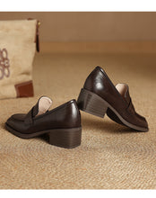 Load image into Gallery viewer, Women's Retro Square-Toe Chunky-Heel Slip-On Loafers – Sheepskin Leather