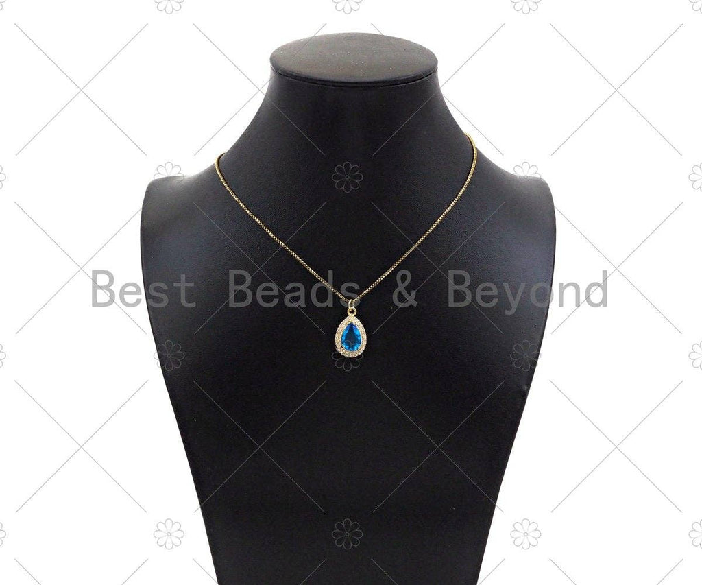 Gold Filled Big Colorful CZ Micro Pave Teardrop Shape Pendant, 18K Gold Filled Teardrop Charm, Necklace Bracelet Pendant,13x21mm,Sku#LK366
