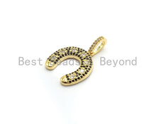 Load image into Gallery viewer, CZ Black/Clear Dual Color CZ Micro Pave Horse Shoe Pendant,