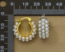 Load image into Gallery viewer, Pearl Triple Line Huggie Earrings, Sku#B153