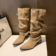 Load image into Gallery viewer, Women's Suede Pointed Toe Chunky Heel Ankle Boots | Sarah Express