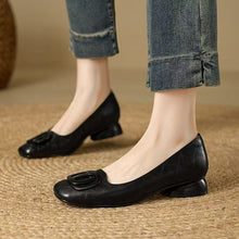 Load image into Gallery viewer, Women's Vintage Round Toe Slip-On Flats | Chunky Low Heel Casual Shoes