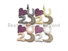Load image into Gallery viewer, CZ Fuchsia Micro Pave LOVE U To the moon Pendant, CZ Pave love Pendant,Gold/Rose Gold/Silver/Gunmetal, Love Charm, 34x35mm,Sku#F779