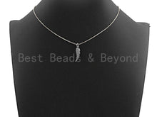 Load image into Gallery viewer, Rhidium CZ Micro Pave Angel Wing Pendant/Charm, Antique Silver Color Wing, Cubic Zirconia Pendant Charm, 6x23mm,sku#X116